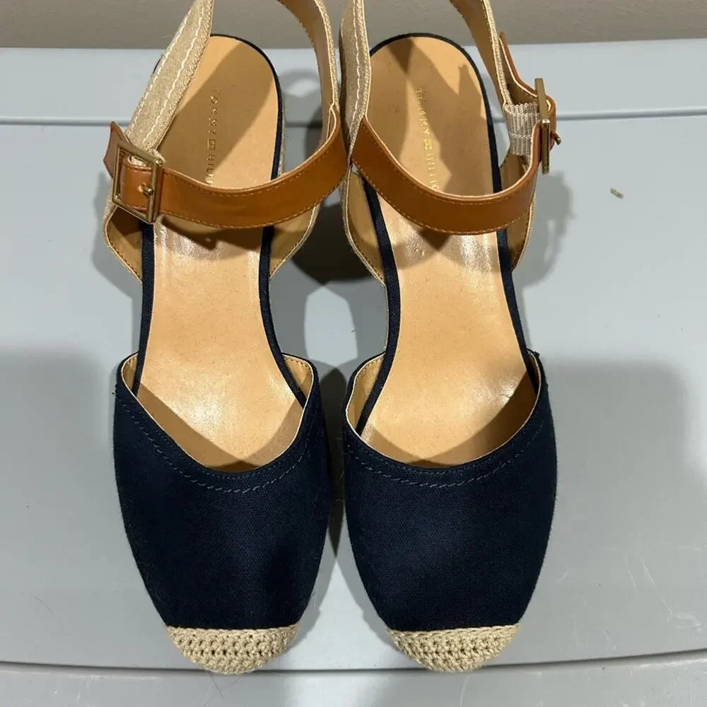 Tommy Hilfiger Espadrille Wedge Sandals Ankle Strap‎ Navy Blue